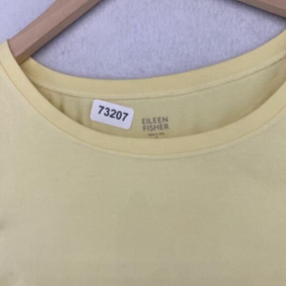 EILEEN FISHER Top S Stretch Organic Cotton Scoop Neck Cap Sleeve Yellow USA - Picture 13 of 13